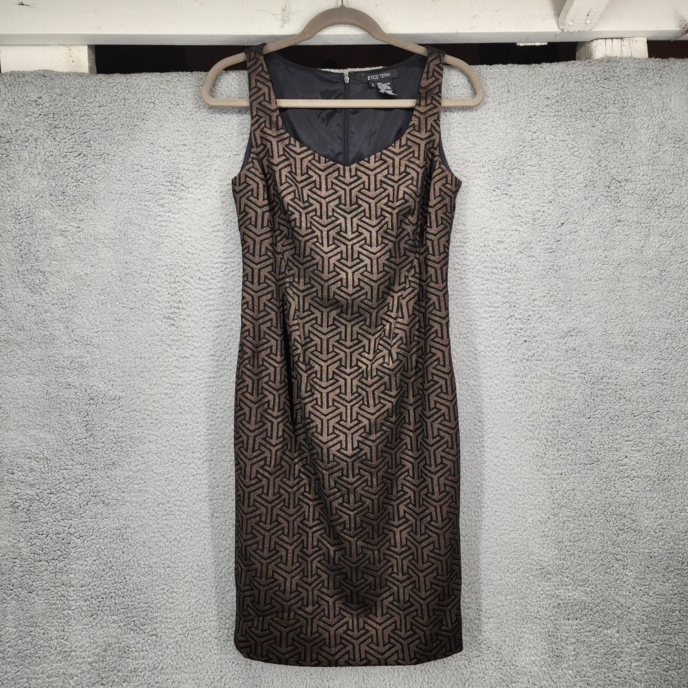 Etcetera Women Size 2 Bronze Black Geometric Jacquard Sleeveless Sheath Dress